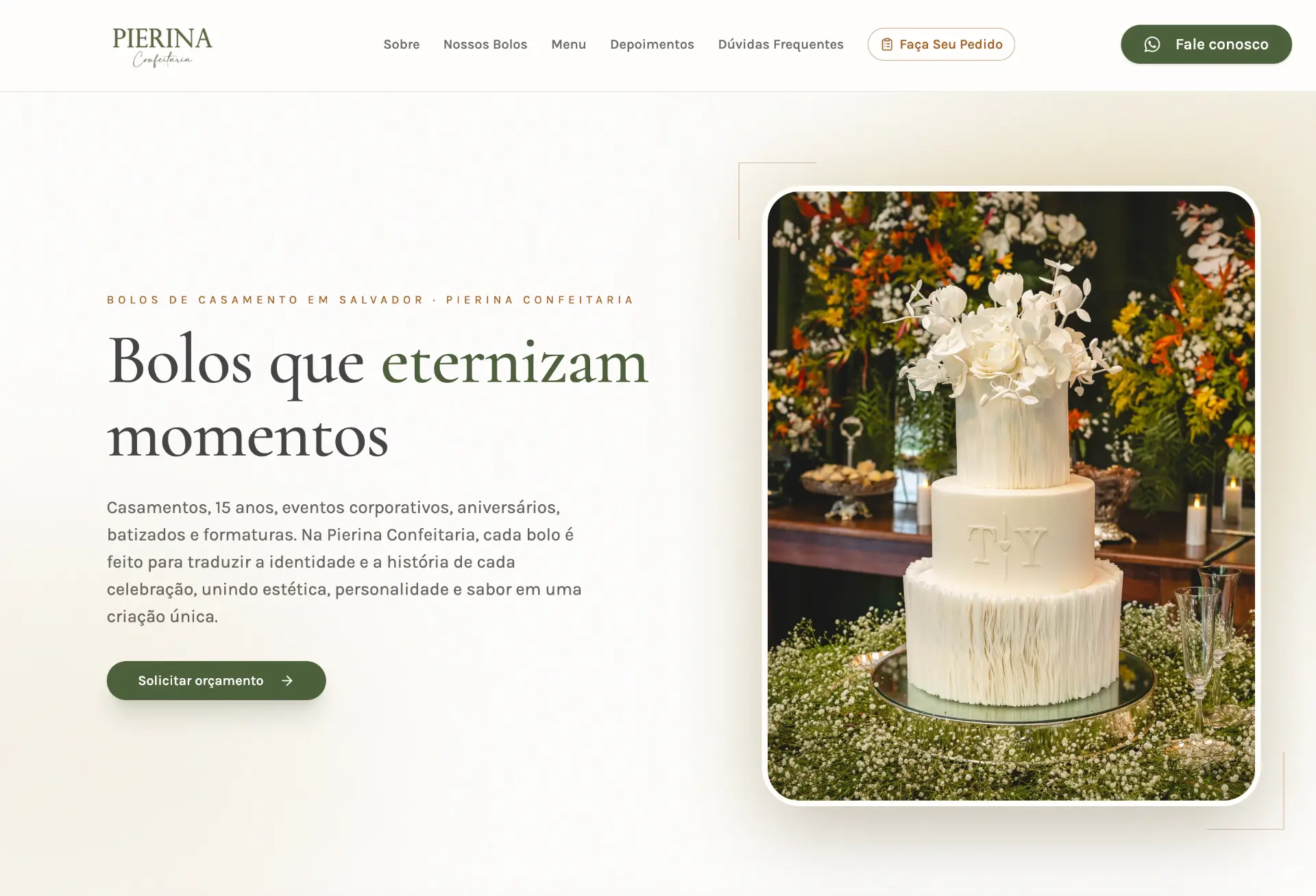 Página inicial do site criado para a Pierina Confeitaria